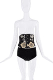 Roberto Cavalli Black Creme Floral Print Waist Corset