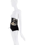 Roberto Cavalli Black Creme Floral Print Waist Corset