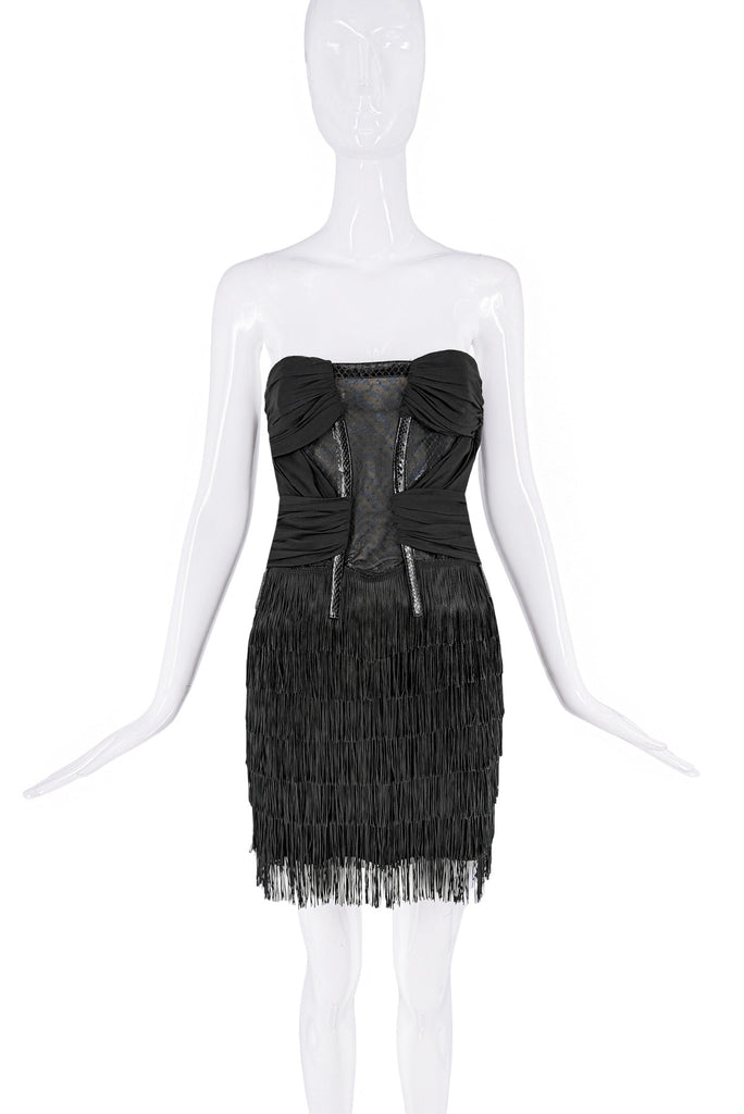 DSquared2 Black Silk Fringe Boning Cut Out Corset Bustier Dress