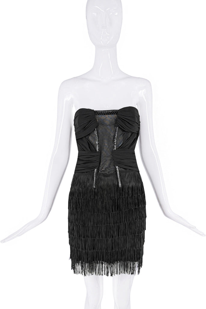 DSquared2 Black Silk Fringe Boning Cut Out Corset Bustier Dress