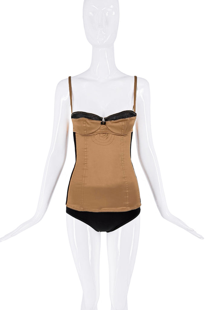 Dolce & Gabbana Brown Black Mesh Bow Bra Corset Top