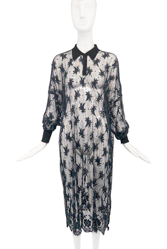 Vintage Black Lace Oversized Shirt Dress