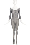 Vintage Black Full Body Leotard Fishnet Lace Sheer Nylon Bodysuits