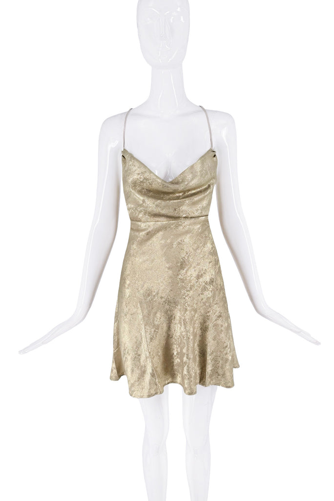 Vintage Gold Shimmering Metallic Suede Open Back Slip Dress