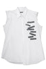 Xavier Delcour White Cut Off Sleeve Slogan Vest Shirt