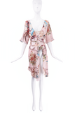 Roberto Cavalli Pink Silk Multicolor Print Slit Sheer Tunic Blouse Top SS2003 Runway