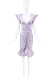 Roberto Cavalli Purple Lavender Silk Ruched Frill Midi Dress