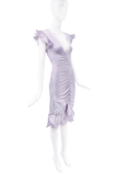Roberto Cavalli Purple Lavender Silk Ruched Frill Midi Dress