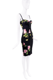 Dolce & Gabbana Black Floral Print Lace Up Bodycon Dress