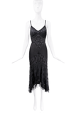 Versace Black Lace Beaded Embroidery Bias Cut Slip Dress Gown