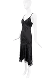 Versace Black Lace Beaded Embroidery Bias Cut Slip Dress Gown