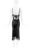 Versace Black Lace Beaded Embroidery Bias Cut Slip Dress Gown