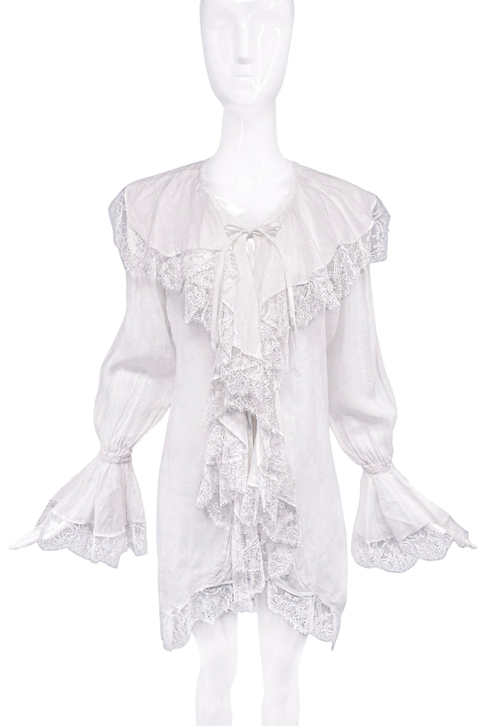 Yves Saint Laurent White "Louis XIV" Ruffle and Lace Blouse