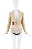 John Galliano Tan Beige Pink Silk White Lace Flower Blazer Jacket