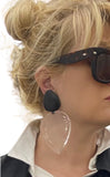Monies Oversized Oval Lucite and Black Ebony Earrings