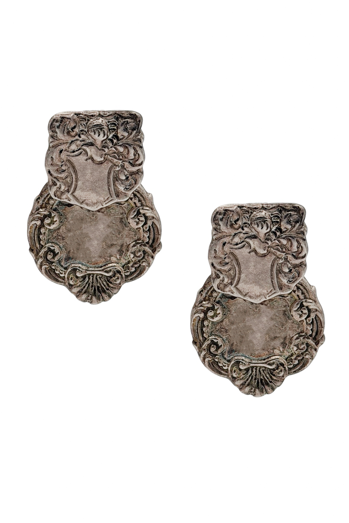 Vintage Silver Overlapping Plates Carved Embellished Earrings