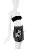John Galliano Black Leather Embroidered Lace Flowers Mini Skirt