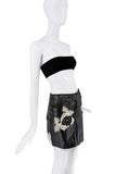 John Galliano Black Leather Embroidered Lace Flowers Mini Skirt