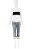Dolce & Gabbana Blue Jean White Fur Cuff Beaded Embroidered Capri Pants