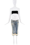Dolce & Gabbana Blue Jean White Fur Cuff Beaded Embroidered Capri Pants