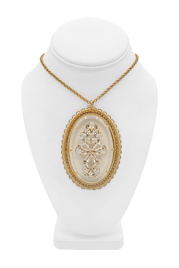 Ermano Scervino Gold XL Embellished Clear Crystal Pendant Necklace