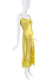 Colina Strada Yellow Lime Green Silk Lace Slip Dress Gown