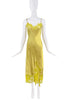 Colina Strada Yellow Lime Green Silk Lace Slip Dress Gown
