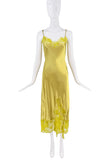 Colina Strada Yellow Lime Green Silk Lace Slip Dress Gown