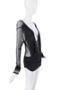 YSL Saint Laurent Black Mesh Sheer Cut Out Deep V Top Mini Dress