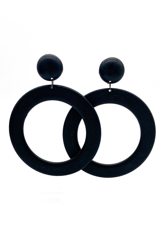 Oversized Black Matte Graphic Hoop Earrings