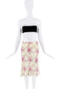 John Galliano Ivory Pink Green Silk Floral Heart Pattern Midi Skirt