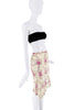 John Galliano Ivory Pink Green Silk Floral Heart Pattern Midi Skirt