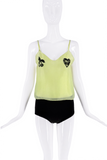 Miu Miu Lime Green Seer Cherry Heart Embroidered Tank Top