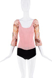 Roberto Cavalli Pink Floral Rooster Graphic Print Lace Up Dress Set