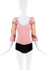 Roberto Cavalli Sheer Pink Floral Rooster Graphic Print Ribbed Top