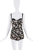 Dolce & Gabbana Black White Beaded Crystal Flowers Exposed Bra Open Back Tank Top FW1999