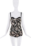 Dolce & Gabbana Black White Beaded Crystal Flowers Exposed Bra Open Back Tank Top FW1999