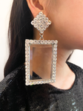 Alessandra Rich Silver Crystal Rectangular Oversize Statement Earrings