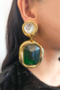 Yves Saint Laurent Gold Emerald Green Haute Costume Earrings