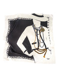 Chanel Silk Mademoiselle Scarf with Camellia Gripoix Pearl Necklace and Iconic Leather Weave Coin Belt