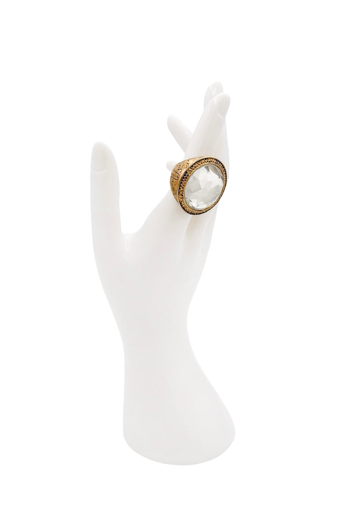 Vintage Gold Crystal Rhinestone Engraved Embellished Ring