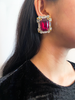 Gianfranco Ferré Ruby Red Square Cut Crystal Framed Earrings