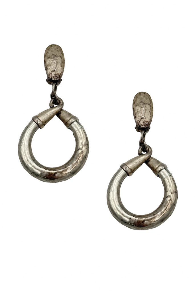 Jean Paul Gautier Tarnished Silver Industrial Hoop Earrings