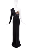 Anthony Vaccarello Black One Shoulder Gold Bustier Dress Gown