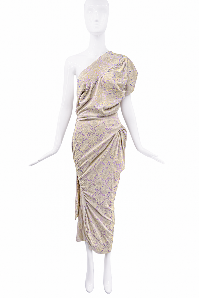 Vivienne Westwood Purple Green Floral Tunic Wrap One Shoulder Gown
