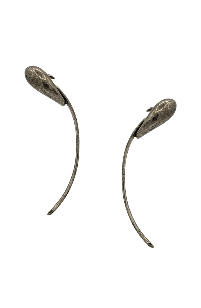 Vintage Tarnished Silver Long Curled Alien Avante Garde Earrings