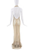 Genny Italy Gold Mesh Chain Embroidered Beaded Cowl Neck Open Back Dress Gown