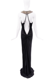Roberto Cavalli Black Iridescent Gemstone Color Ruched Open Back Dress Gown