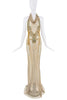 Genny Italy Gold Mesh Chain Embroidered Beaded Cowl Neck Open Back Dress Gown