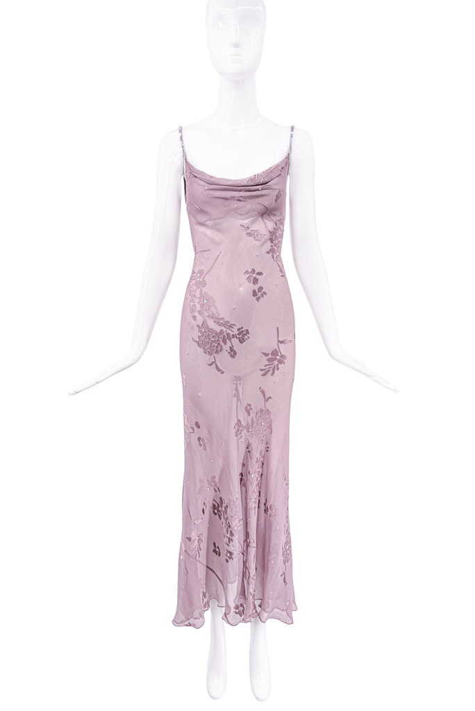 Vintage Purple Sheer Floral Embroidered Slip Dress Gown